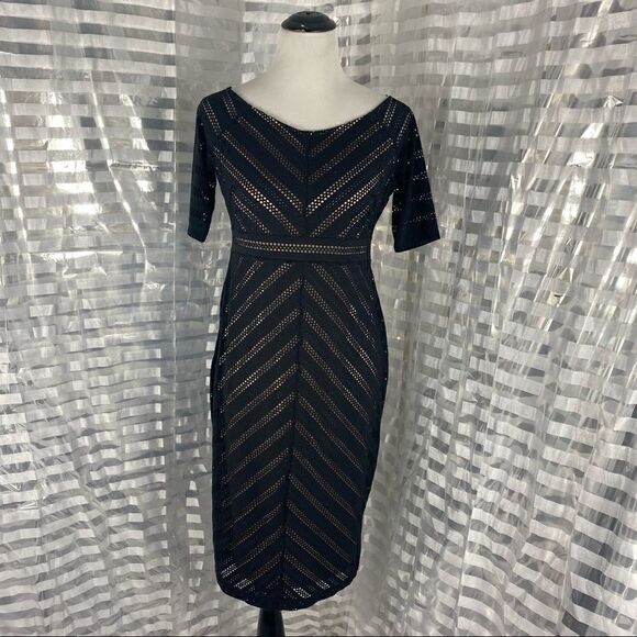 Motherhood Black Perforated Quarter Sleeve Dress - Picture 1 of 7